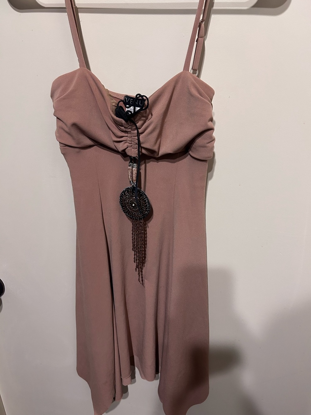 Rare VENUS Camel Beaded Tassel Boho Earthy Mini Dress